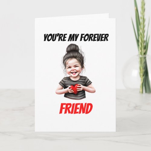 Cute caucasian girl brunette bun forever friend  holiday card