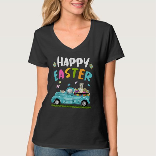 Cute Caucasian With Bunny Ears Egg Hunting Truck E T_Shirt