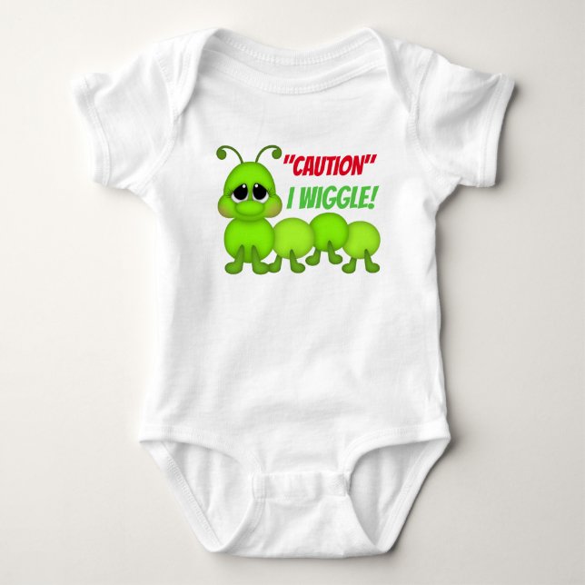 Cute caution I wiggle baby unisex worm Baby Bodysuit (Front)
