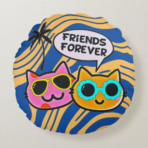 Cute Cautious Cats Round Pillow! Pillow