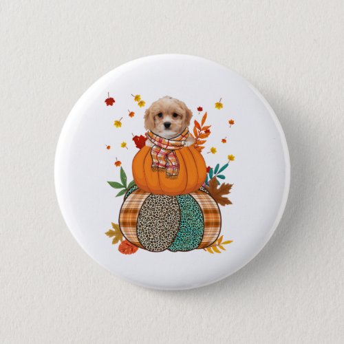 Cute Cavachon Pumpkin Thanksgiving Autumn Dog Love Button