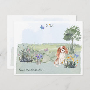 Cute Cavalier King Charles Dog Monogram Name Note Card
