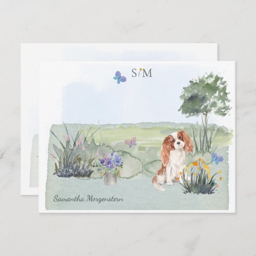 Cute Cavalier King Charles Dog  Monogram Name   Note Card