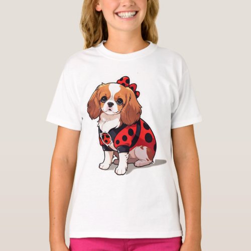 Cute Cavalier King Charles Ladybug T_Shirt