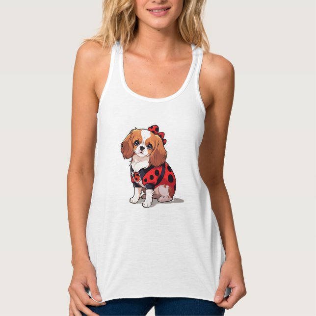 Cute Cavalier King Charles Ladybug Tank Top (Front)