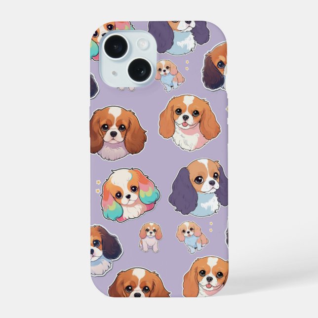 Cute Cavalier King Charles Pastel Pattern iPhone 15 Case (Back)
