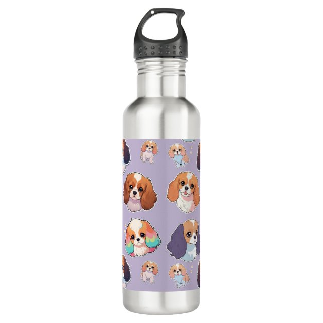 Cute Cavalier King Charles Pastel Pattern Stainless Steel Water Bottle (Front)