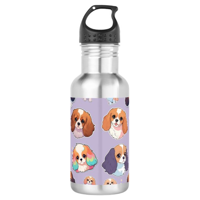Cute Cavalier King Charles Pastel Pattern Stainless Steel Water Bottle (Front)