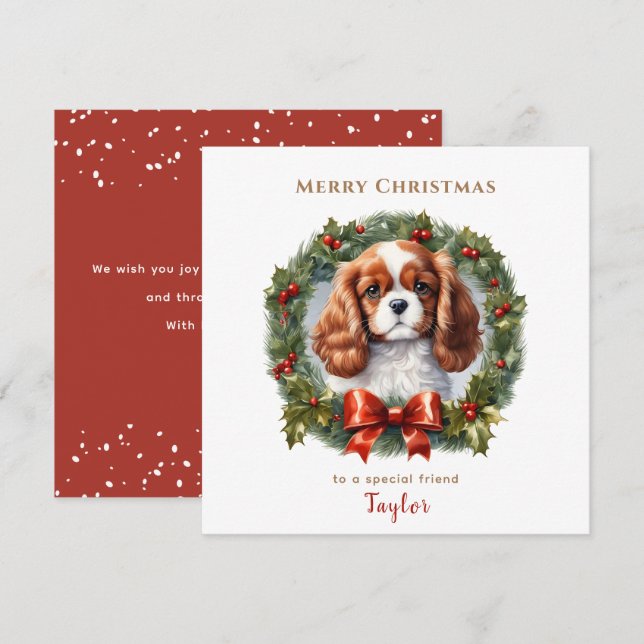 Cute Cavalier King Charles Spaniel Dog Christmas Card (Front/Back)