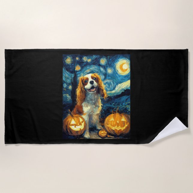Cute Cavalier King Charles Spaniel Dog Halloween J Beach Towel (Front)