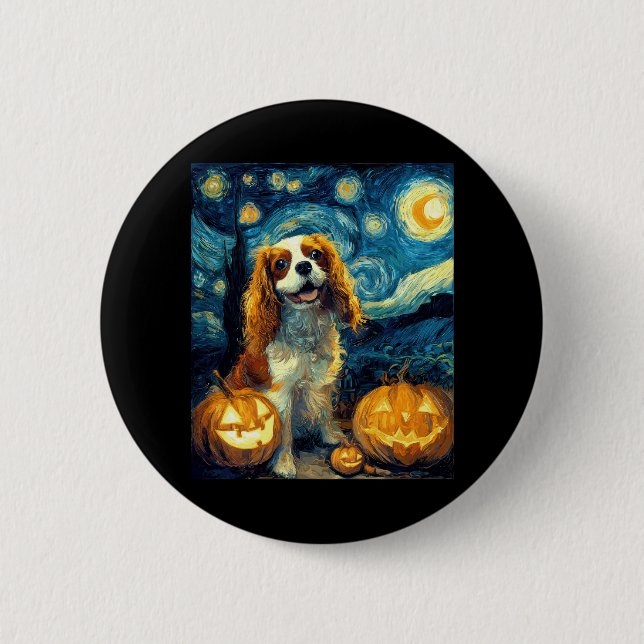 Cute Cavalier King Charles Spaniel Dog Halloween J Button (Front)