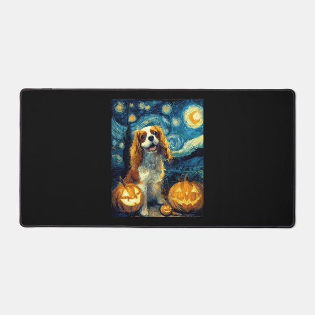 Cute Cavalier King Charles Spaniel Dog Halloween J Desk Mat (Front)