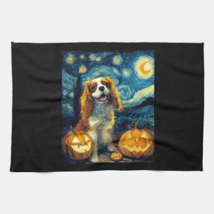 Cute Cavalier King Charles Spaniel Dog Halloween J Kitchen Towel