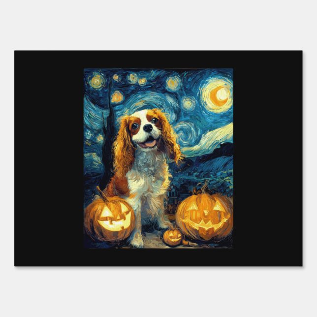 Cute Cavalier King Charles Spaniel Dog Halloween J Sign (Front)