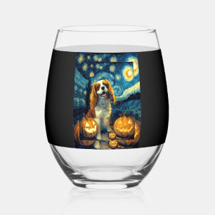 Cute Cavalier King Charles Spaniel Dog Halloween J Stemless Wine Glass