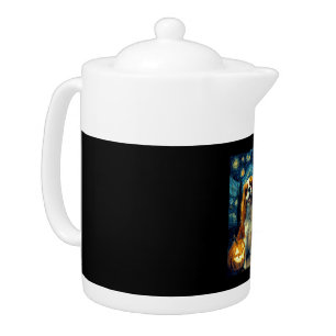 Cute Cavalier King Charles Spaniel Dog Halloween J Teapot