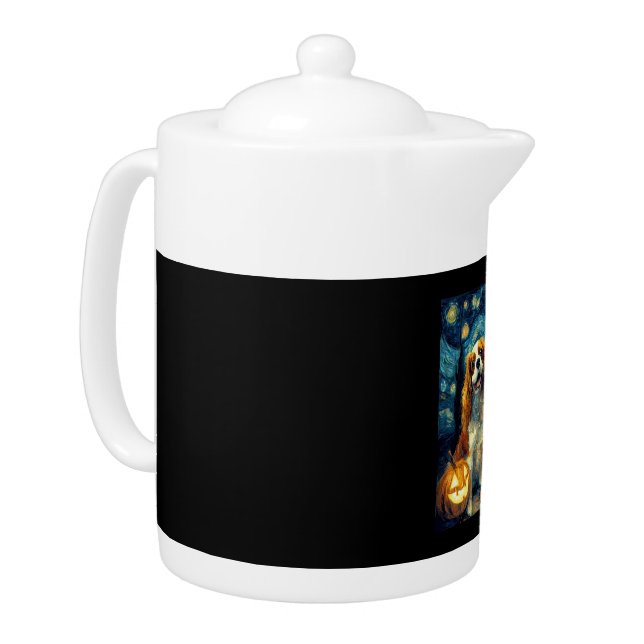 Cute Cavalier King Charles Spaniel Dog Halloween J Teapot (Left)