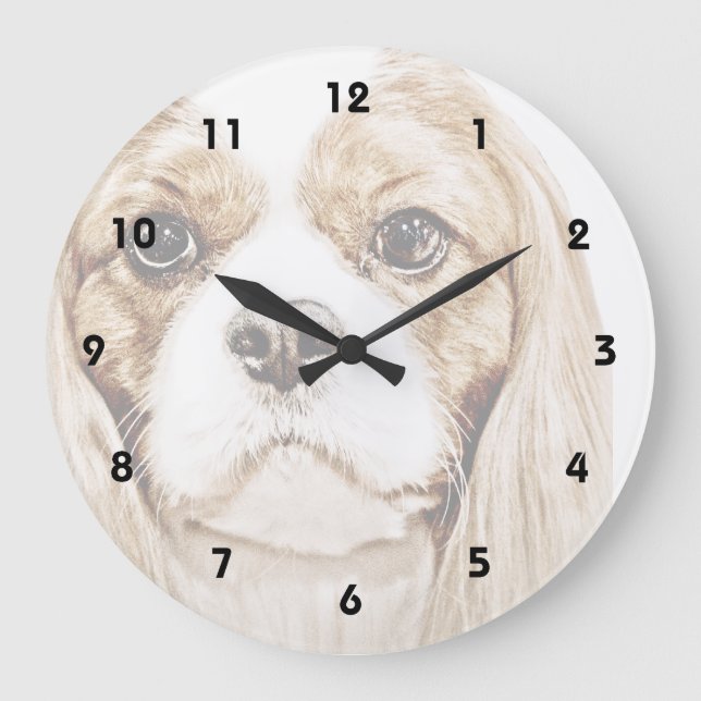 Cute Cavalier King Charles Spaniel Large Clock (Front)