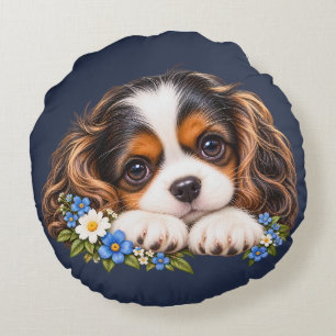 Cute Cavalier King Charles Spaniel Puppy with Flow Round Pillow