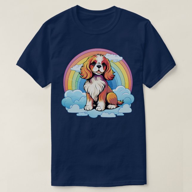Cute Cavalier King Charles Spaniel Rainbow Cloud P T-Shirt (Design Front)
