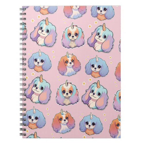Cute Cavalier King Charles Unicorn Pastel Pink Notebook