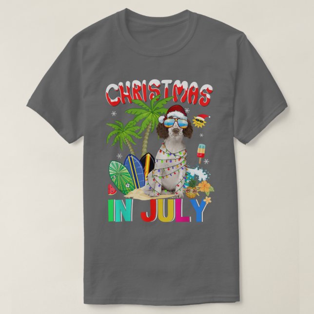 Cute Cavalier King in Santa Hat Sunglasses Christm T-Shirt (Design Front)