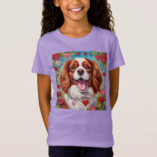 Cute Cavalier Puppy Heart Kids Girls T-Shirt