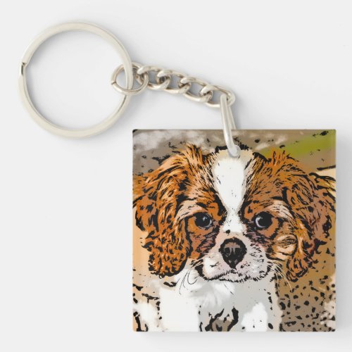 Cute Cavalier Puppy Keychain