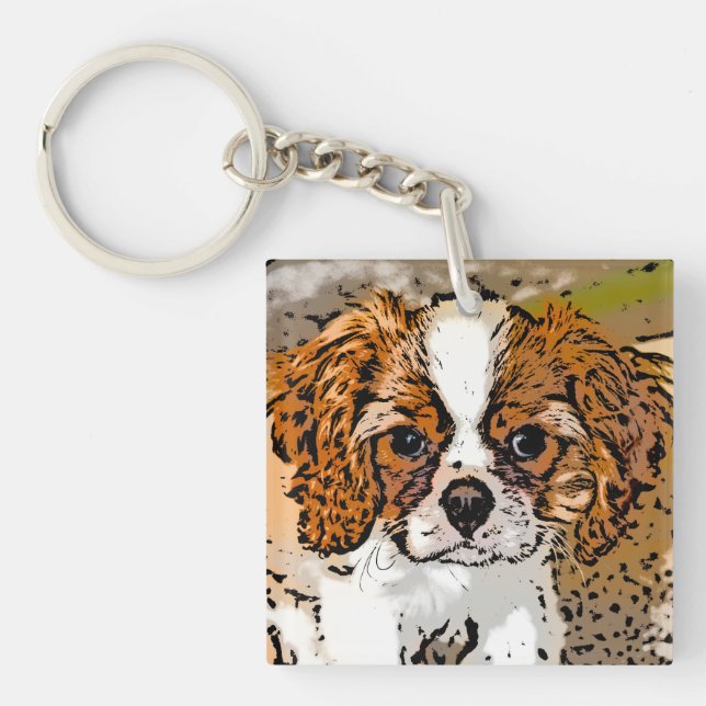 Cute Cavalier Puppy Keychain (Front)