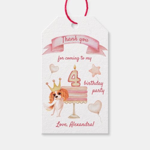 Cute Cavalier with cake celebrate fourth Birthday Gift Tags