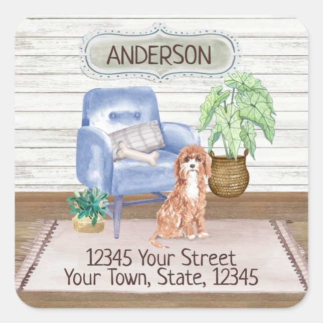 Cute Cavapoo Cozy New Home Address     Square Sticker (Front)
