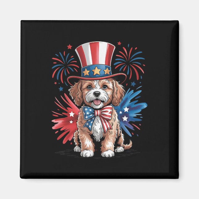 Cute Cavapoo Dog Patriotic Hat Independence Day 4t Magnet (Front)