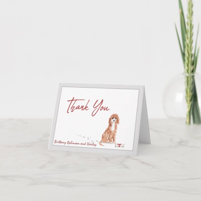 Cute Cavapoo Pet Dog Personalize Bone Ribbon  Letterpress Thank You Card (Front)