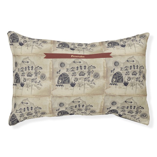 Cute Caveman Drawings Tribal Beige Gray Dog Cat  Pet Bed (Front)
