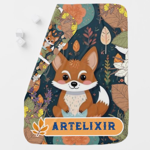 Cute Cayote Vintage Leaves Print Baby Blanket