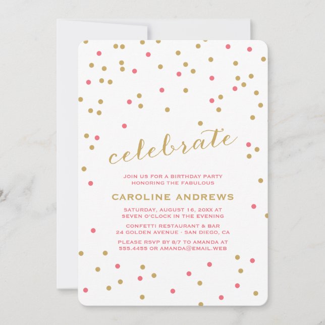 Cute Celebrate Confetti Dots Birthday Party Invitation (Front)