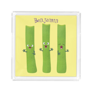 Cute celery sticks trio cartoon vegetables acrylic tray