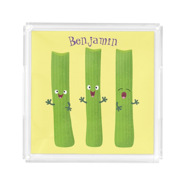 Cute celery sticks trio cartoon vegetables acrylic tray (Front)