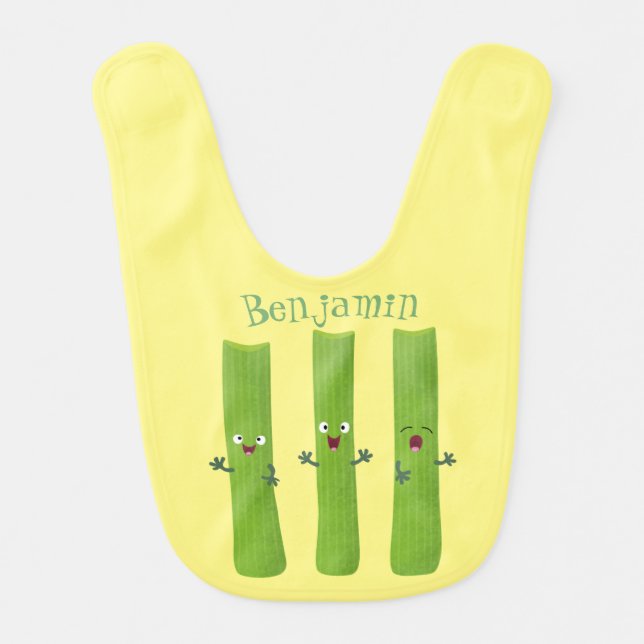 Cute celery sticks trio cartoon vegetables baby bib (Front)