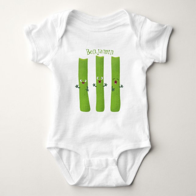 Cute celery sticks trio cartoon vegetables baby bodysuit (Front)