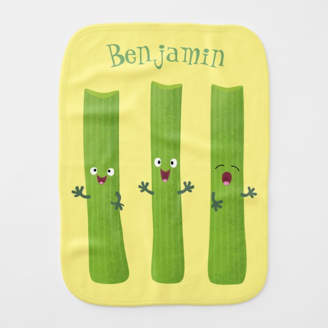 Cute celery sticks trio cartoon vegetables baby burp cloth (Front)