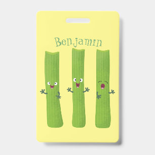 Cute celery sticks trio cartoon vegetables badge