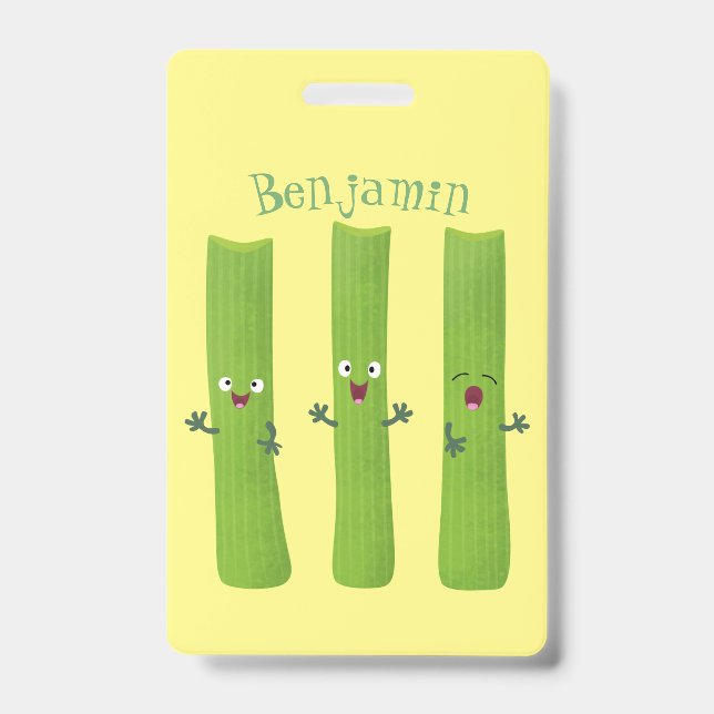 Cute celery sticks trio cartoon vegetables badge (Front)