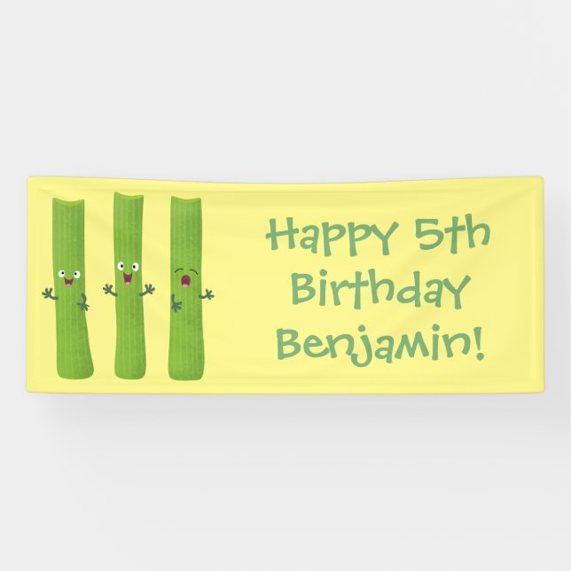Cute celery sticks trio cartoon vegetables banner (Horizontal)