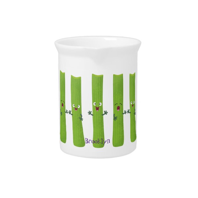 Cute celery sticks trio cartoon vegetables beverage pitcher (Front)