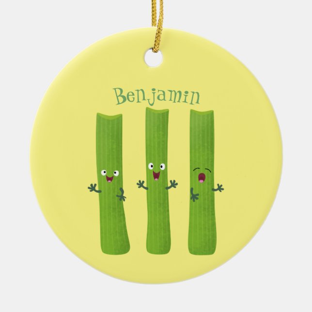 Cute celery sticks trio cartoon vegetables ceramic ornament (Front)