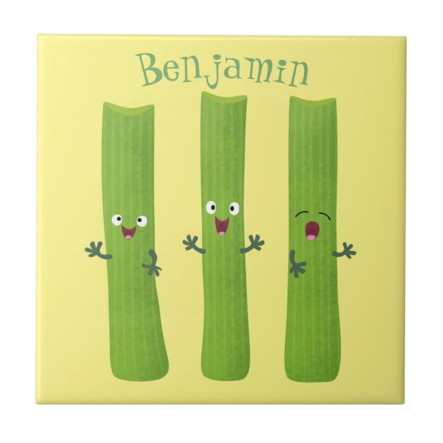 Cute celery sticks trio cartoon vegetables  ceramic tile (Front)