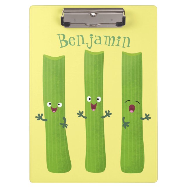 Cute celery sticks trio cartoon vegetables clipboard (Front)