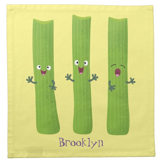 Cute celery sticks trio cartoon vegetables cloth napkin (Front)