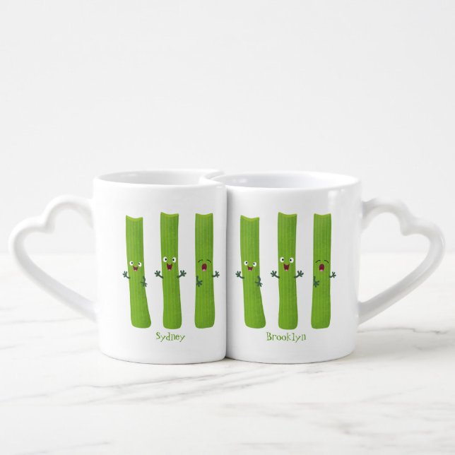 Cute celery sticks trio cartoon vegetables coffee mug set (Back Nesting)